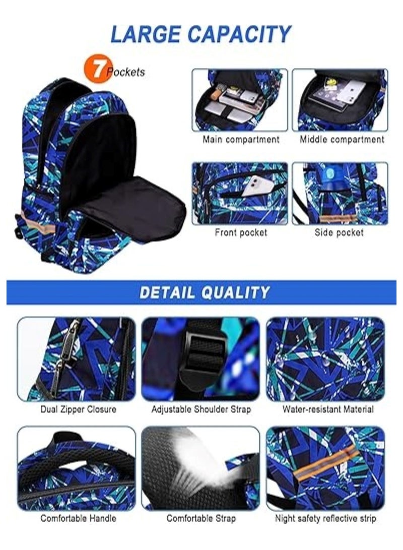 هويتك حقيبة مدرسية بتصميم هندسي باللون الأزرق - Image 4