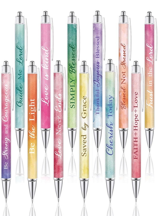 Maritown 12 Pieces Christian Pens for Women Bible Verse Ballpoint Pens Inspirational Quotes Flower Pens Funny Office Pen Christian Gift Retractable Ink Pens for Writing (Gouache, Bible) - Image 2