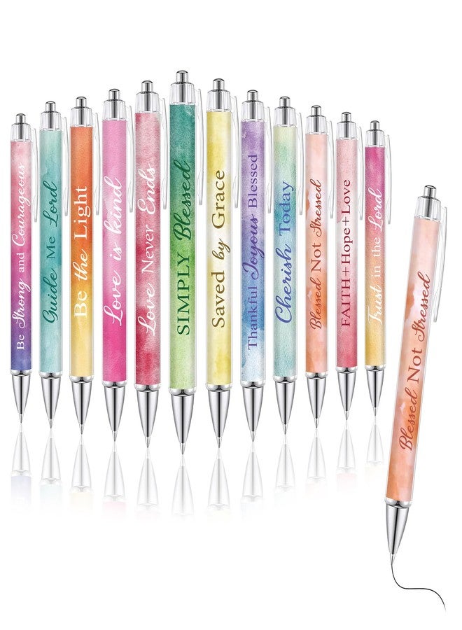 Maritown 12 Pieces Christian Pens for Women Bible Verse Ballpoint Pens Inspirational Quotes Flower Pens Funny Office Pen Christian Gift Retractable Ink Pens for Writing (Gouache, Bible) - Image 1