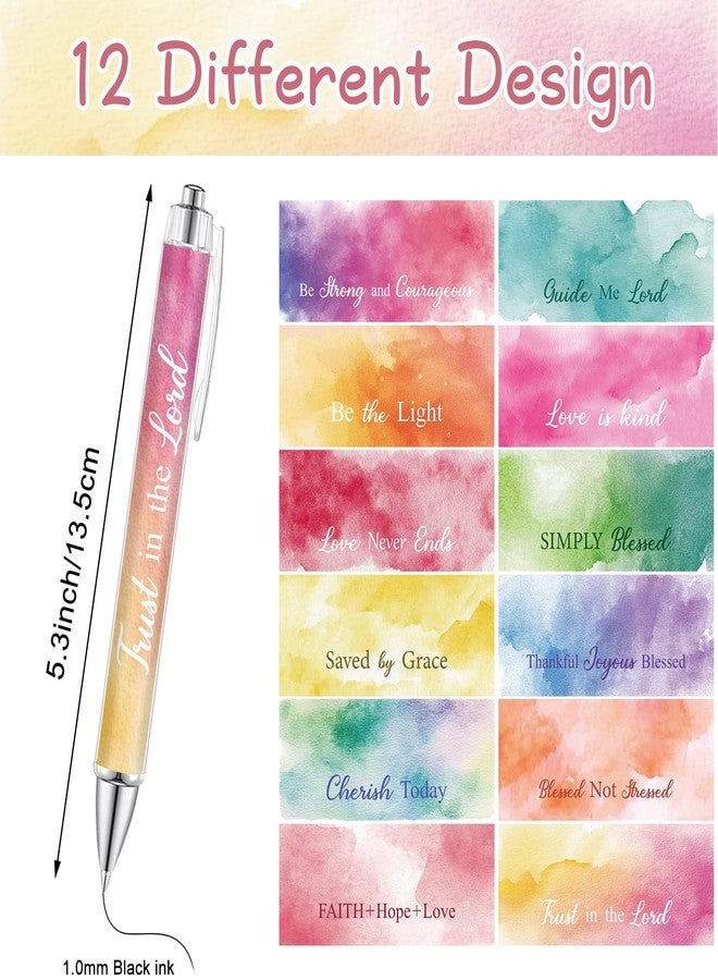 Maritown 12 Pieces Christian Pens for Women Bible Verse Ballpoint Pens Inspirational Quotes Flower Pens Funny Office Pen Christian Gift Retractable Ink Pens for Writing (Gouache, Bible) - Image 3