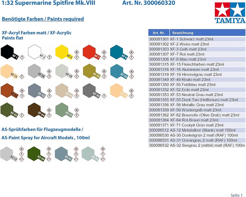 Tamiya Models Spitfire Mk.VIII 1/32 Scale Aircraft Model Kit - Image 5
