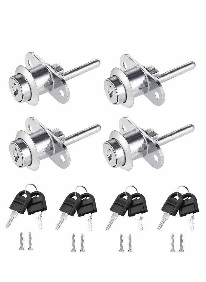 Push Plunger Lock Length 30 mm(1 1/4 inch) Cylinder Head Chrome Finish for Cabinet Desk Wardrobe Key Alike with Keys Mounting Screws 4 Packs  - Image 1