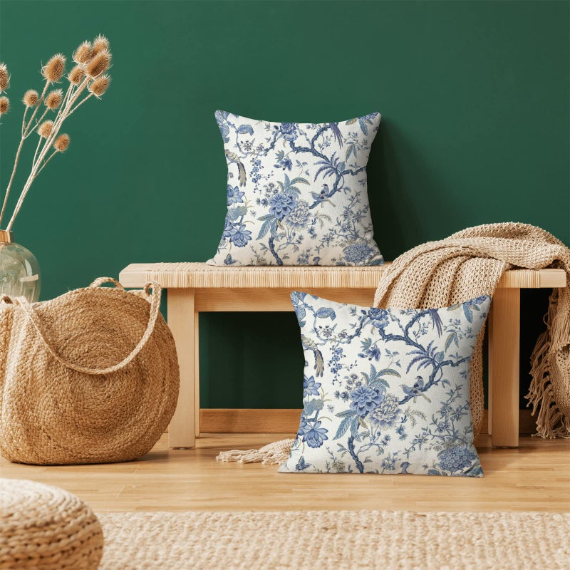 Giopamgo Chinoiserie Spring Pillow Covers 24X24 Set Of 2  Vintage Bule Birds Flowers Farmhouse Decorations Throw Pillow Covers Blue And White Outdoor Decorative Linen Cushion Case For Couch Sofa Home - Image 3