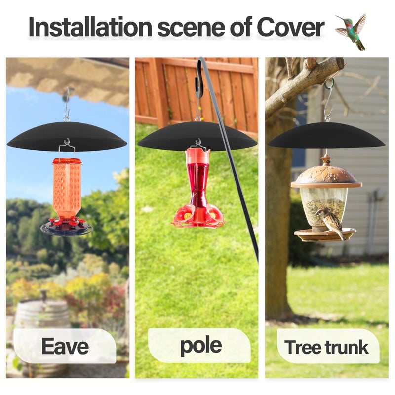 andergi 13" Bird Feeder Rain Guard, Hummingbird Feeders Shade Dome Cover, Hanging Baffle for Bird Feeder Pole,Smart Birds Feeder Umbrella (Black), 2 Pack - Image 2