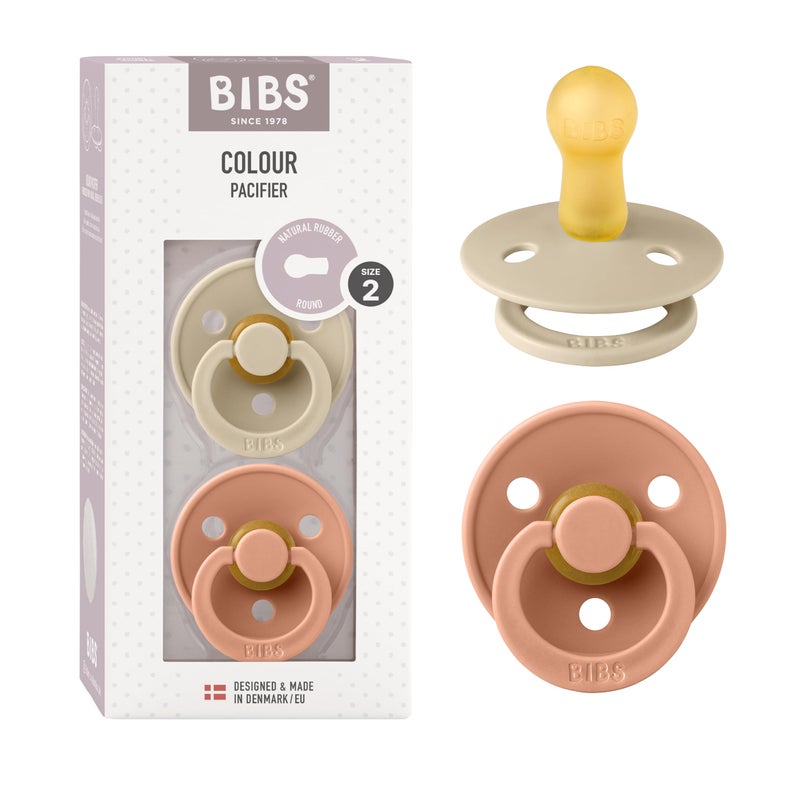 BIBS Pacifiers Colour Collection | Natural Rubber Baby Pacifier | Set of 2 BPA-Free Soothers | Made in Denmark | 6+ Months (Pack of 2) | Vanilla/Peach - Image 1