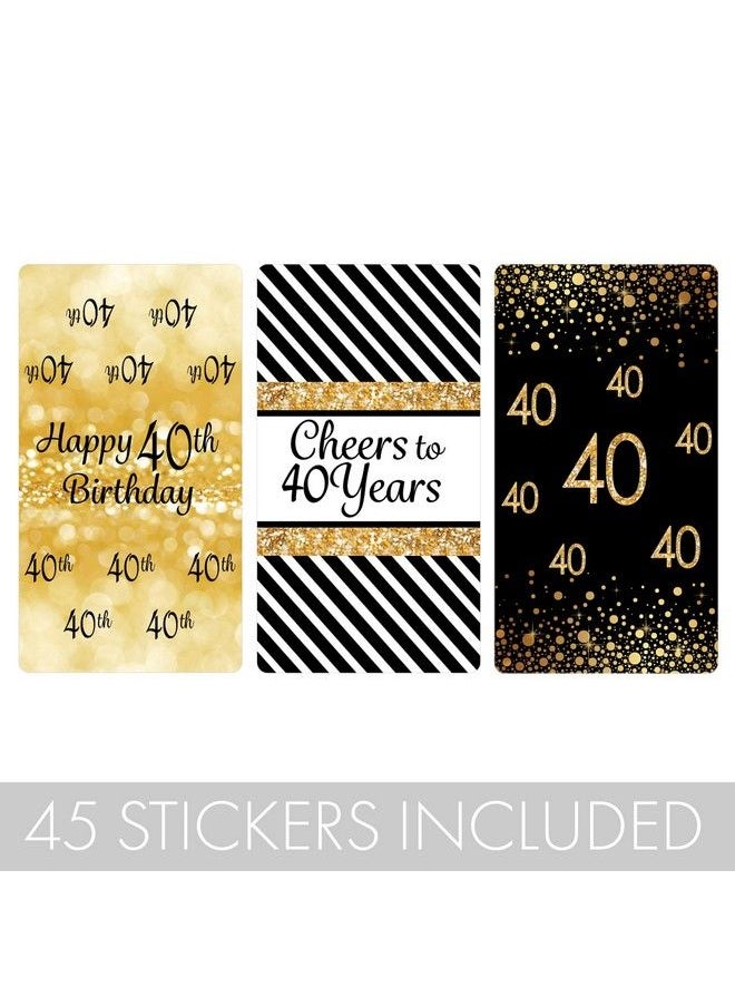 DISTINCTIVS Black And Gold 40Th Birthday Party Mini Candy Bar Wrappers 45 Stickers  - Image 4