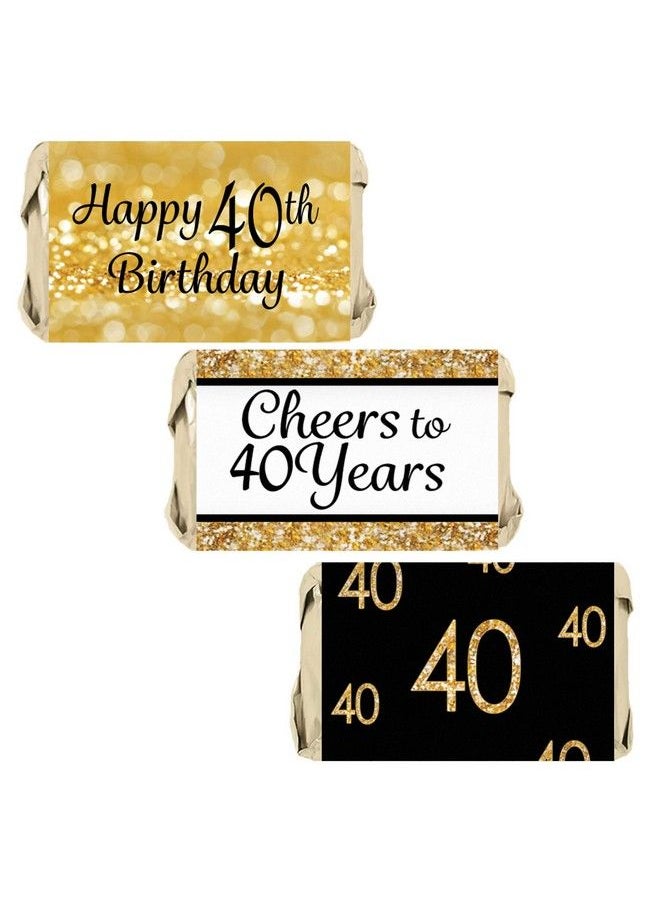 DISTINCTIVS Black And Gold 40Th Birthday Party Mini Candy Bar Wrappers 45 Stickers  - Image 2