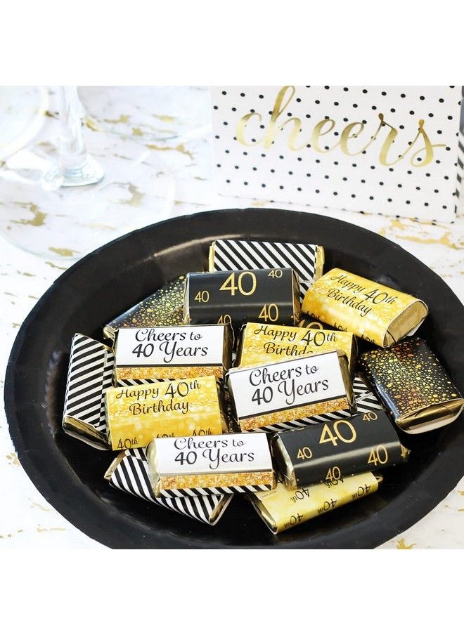 DISTINCTIVS Black And Gold 40Th Birthday Party Mini Candy Bar Wrappers 45 Stickers  - Image 3