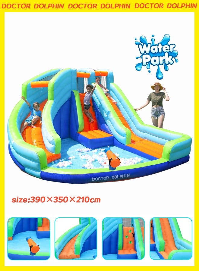 doctor dolphin Children's inflatable water trampoline with slide390×350×210cm - Image 1