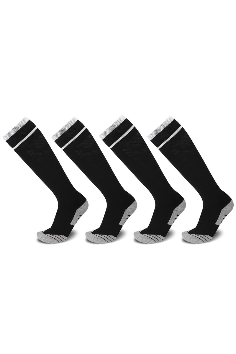 SKY WING Men And Women Knee High Football Socks Team Sport Cushion Athletic Soccer Socks for Unisex Adult-Black-4 Pair - Image 1