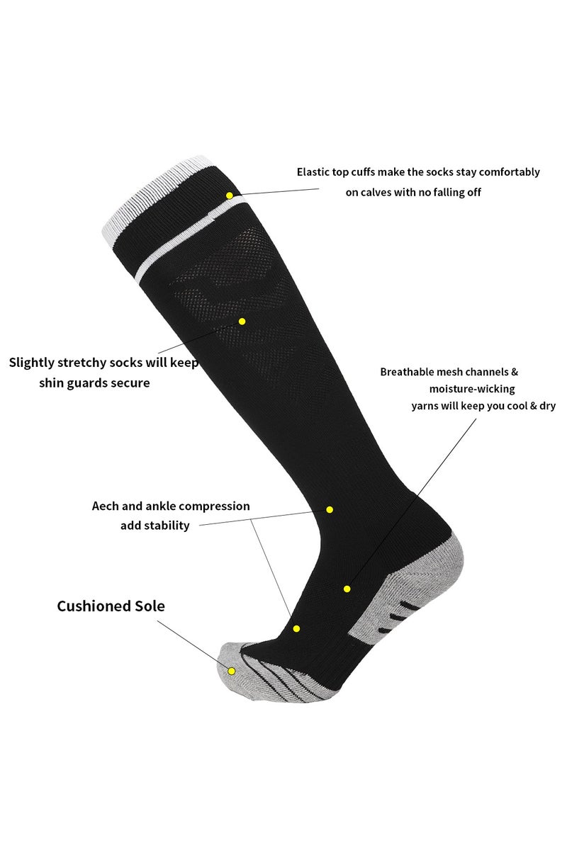 SKY WING Men And Women Knee High Football Socks Team Sport Cushion Athletic Soccer Socks for Unisex Adult-Black-4 Pair - Image 3