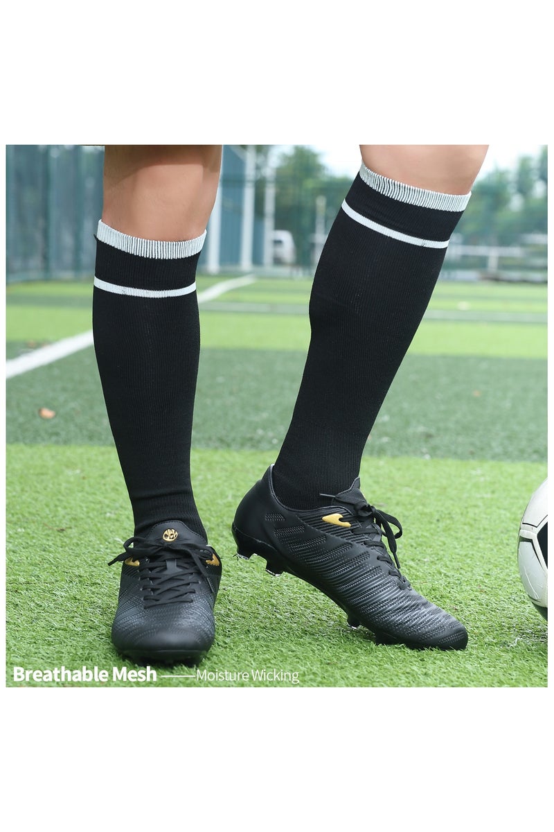 SKY WING Men And Women Knee High Football Socks Team Sport Cushion Athletic Soccer Socks for Unisex Adult-Black-4 Pair - Image 4