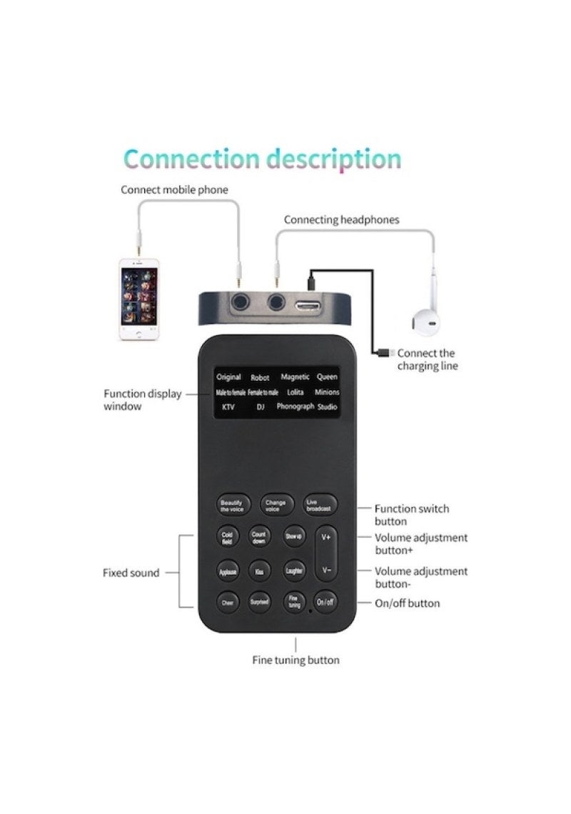 Live Broadcast Sound Card Compact External Audio Device - Built-In Voice Changer Function for Mobile Phone Computer Streaming - Image 3