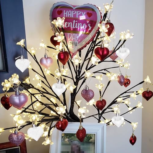 YIRHYZC Valentine's Day Heart Ornaments for Tree - Valentine Ornaments Valentines Tree Decorations - Glitter Rose Gold Red White - Mini 24 Pcs - Image 3