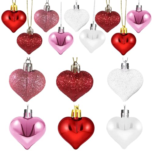 YIRHYZC Valentine's Day Heart Ornaments for Tree - Valentine Ornaments Valentines Tree Decorations - Glitter Rose Gold Red White - Mini 24 Pcs - Image 1