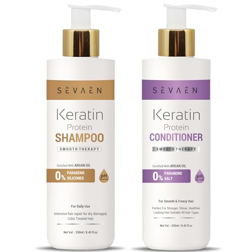 SEVAEN PROFESSIONAL Keratin Smooth Shampoo and Conditioner Combo with Argan Oil for Frizz Control and Hair Strengthening - Image 1