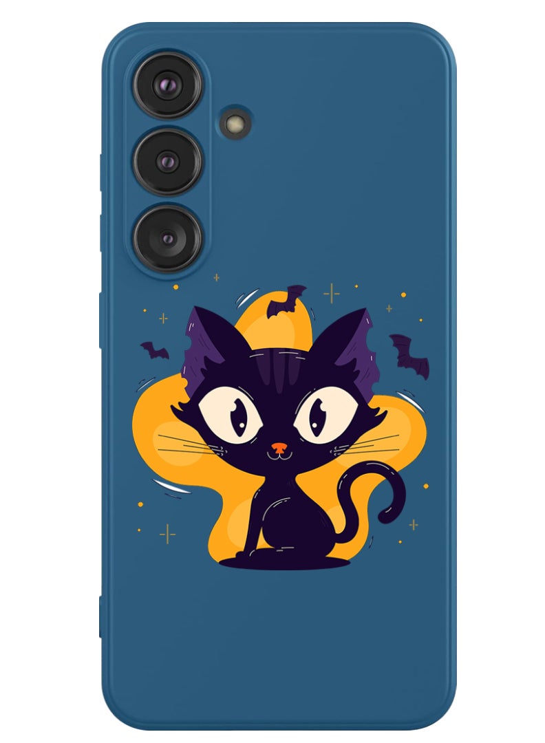 Theodor Protective Slim Fit Case Liquid Silicone Cover with Full Body Protection Anti-Scratch Shockproof Case For Samsung Galaxy S24 Plus (Blue) - Black Cat Halloween - Image 1