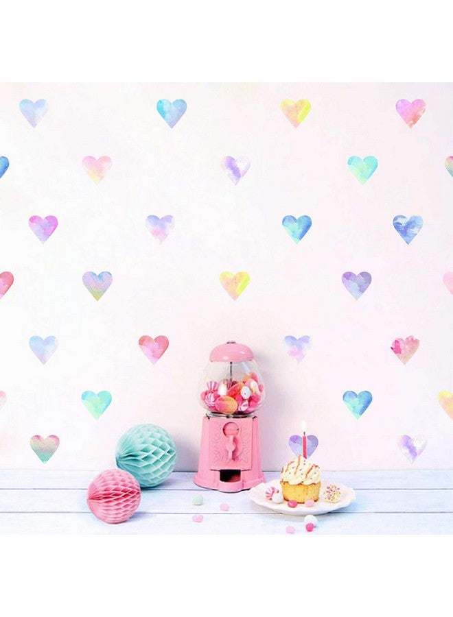 Easu Colorful Heart Wall Decals Watercolor Hearts Wall Stickers Heart Wall Decals For Girls Bedroom Nursery Kids Room Decor - Image 2