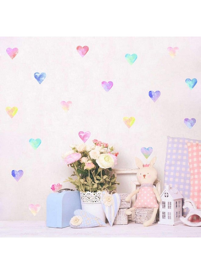 Easu Colorful Heart Wall Decals Watercolor Hearts Wall Stickers Heart Wall Decals For Girls Bedroom Nursery Kids Room Decor - Image 4