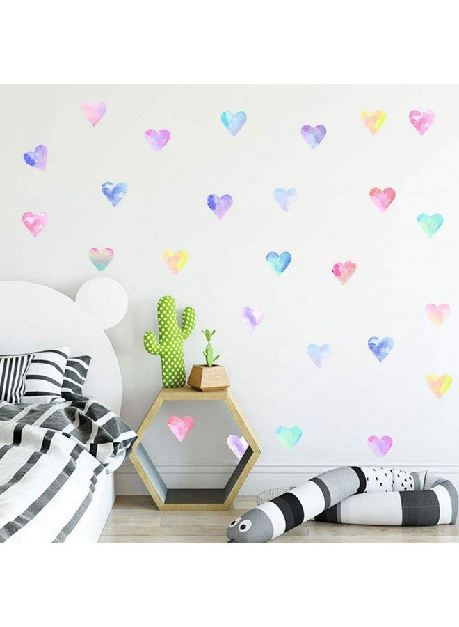 Easu Colorful Heart Wall Decals Watercolor Hearts Wall Stickers Heart Wall Decals For Girls Bedroom Nursery Kids Room Decor - Image 5