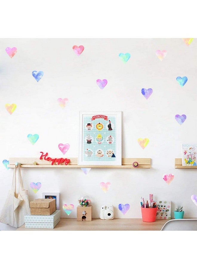 Easu Colorful Heart Wall Decals Watercolor Hearts Wall Stickers Heart Wall Decals For Girls Bedroom Nursery Kids Room Decor - Image 3