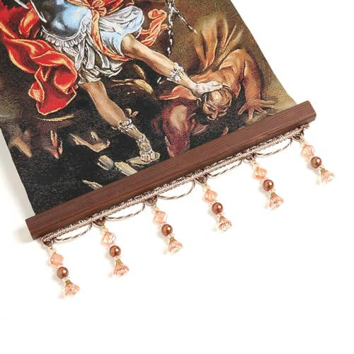 HZMAN St Michael Painting Retro Handmade Weave Wall Art Decor Holy Archangel Catholic Aesthetic Picture for Living Room Bedroom Wood Framed 17x12 inch - Image 4