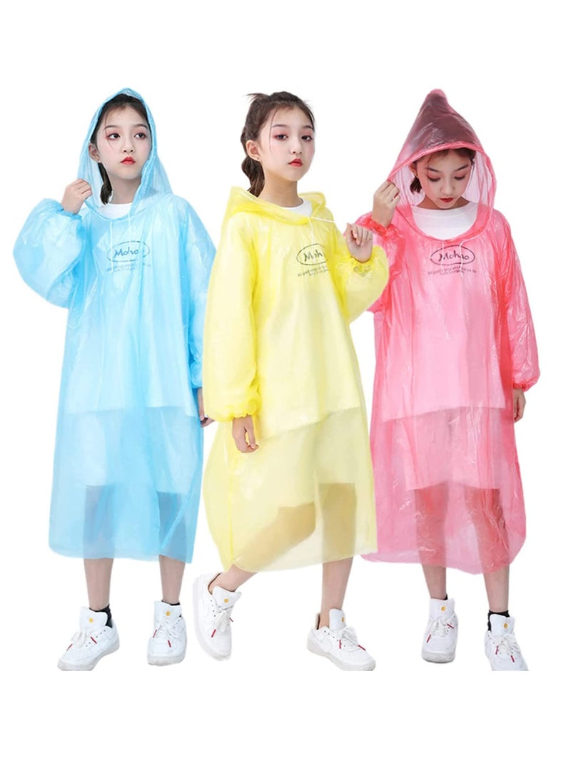 SOLARAE Disposable Rain Ponchos for Kids, 6 Pack Bulk Extra Thick Emergency Waterproof Raincoats with Hood Plastic Clear Travel Rain Gear for Concerts, Amusement Parks, Camping, Outdoor, Cycling, and Hiking. - Image 1