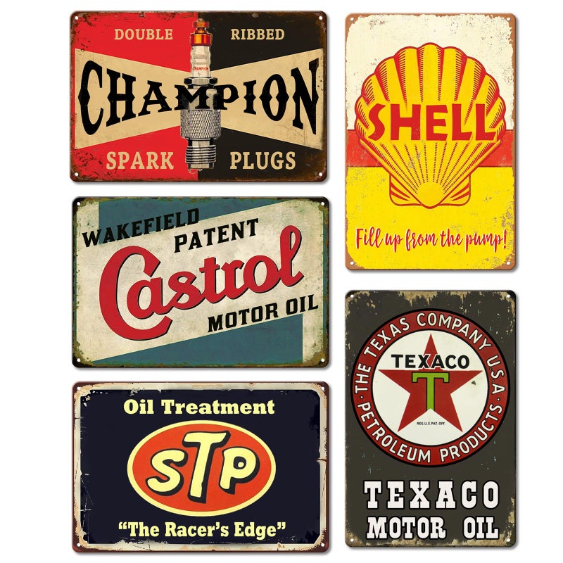 CWEIDP Vintage Metal Tin Signs Retro Garage Signs For Men Wall Decorations Old Car Shop Posters Oil And Gas Station Sign Man Cave Decor 5 Pces 8Ã—12 Inch - Image 1