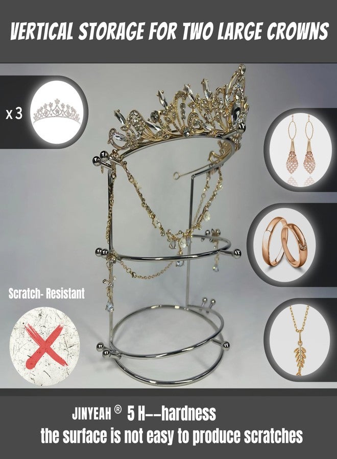 JINYEAH Crown Display 【Electroplating Metal Luster】 Crown Holder Tiara Display 3-Tier Sliver Bridal Crown Display Stand Crown Storage Organizer Jewelry Holder for Women Girls Wedding Home Shop Store - Image 3