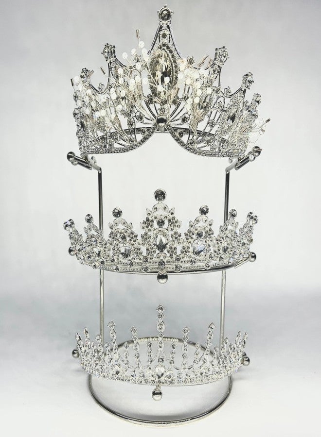 JINYEAH Crown Display 【Electroplating Metal Luster】 Crown Holder Tiara Display 3-Tier Sliver Bridal Crown Display Stand Crown Storage Organizer Jewelry Holder for Women Girls Wedding Home Shop Store - Image 1