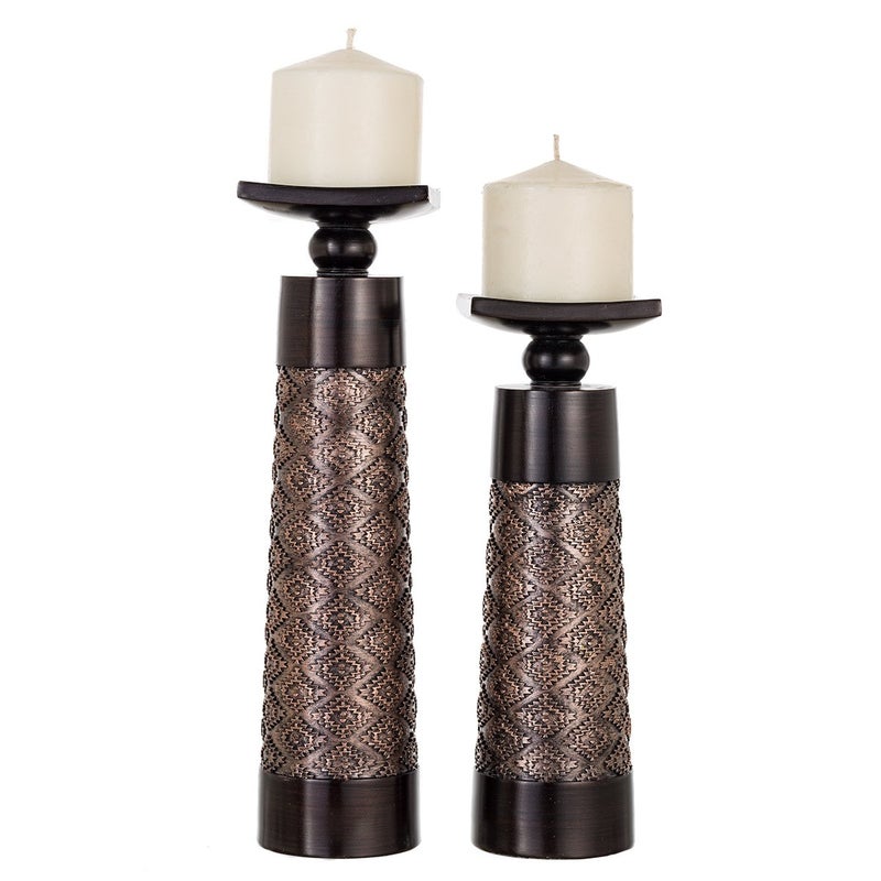 Creative Scents Dublin Brown Pillar Candle Holder Set of 2  Home Decor Aesthetic Coffee Table Decor Mantel Centerpieces Table Decorations Living Room Decor or Dining Tabletop Decor Gift Packaged