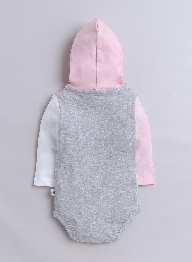 BUMZEE Grey Melange Girls Full Sleeves Cotton Hooded Bodysuit & Jogger Set Age - 0-3 Months (Peb9844B-gry) - Image 3