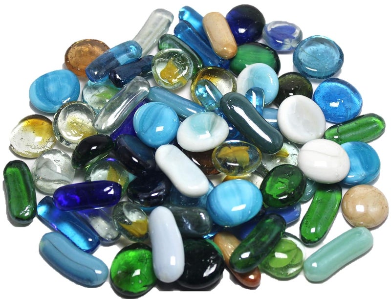 DS1 Glass Pebbles Stones for Aquariums Fish Tank Fireplace Firepit Glass Vase Filler Plants Pot Garden Lawn Table Decor for Indoor and Outdoor Home Dcor Opaque All Glass Mix 1 Kg - Image 1