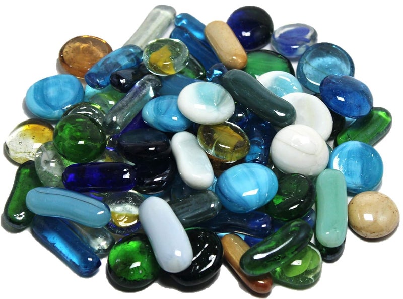 DS1 Glass Pebbles Stones for Aquariums Fish Tank Fireplace Firepit Glass Vase Filler Plants Pot Garden Lawn Table Decor for Indoor and Outdoor Home Dcor Opaque All Glass Mix 1 Kg - Image 2