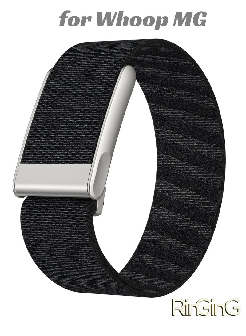 رِينْجِنْج الأساور المطاطية التنفسية لـ Whoop MG - سوار نسجي قابل للتعديل مصنوع من خليط النايلون الماص للرطوبة، مصمم للارتداء اليومي أثناء مراقبة النوم وتمارين الجيم وتتبع النشاط. يجمع بين الراحة التنفسية وقابلية التعديل لاستبدال السوار بسهولة. يتم التركيب دون الحاجة لأدوات. - Image 1