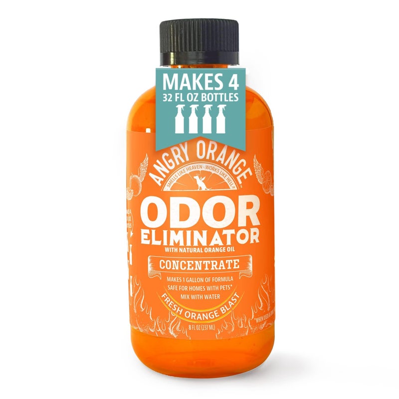Angry Orange Pet Odor Eliminator for Home 8oz Dog and Cat Pee Smell Remover for Carpet Grass Tile and Furniture Citrus Concentrate Makes 128oz of Liquid