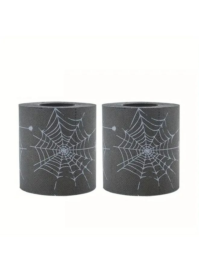 قطعتان من ورق التواليت الأسود لعيد الهالوين مع عنكبوت - ديكور مرح وحمام ومزحة رائعة كهدية - Image 1