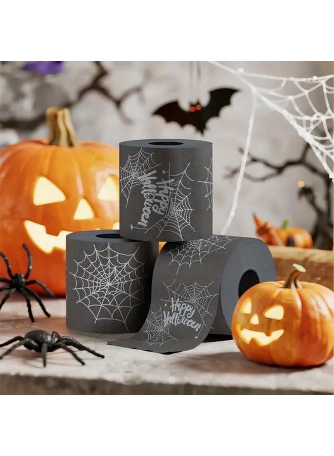 قطعتان من ورق التواليت الأسود لعيد الهالوين مع عنكبوت - ديكور مرح وحمام ومزحة رائعة كهدية - Image 4