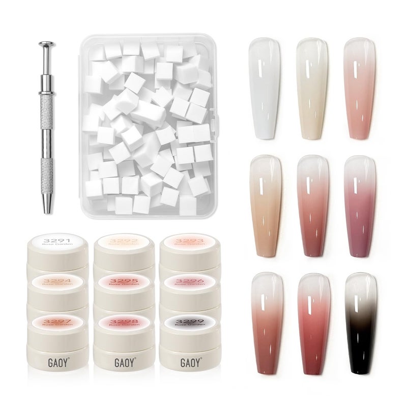 GAOY Patting Gel Nail Polish Kit, 9 Colors UV LED Ombre Painting Gel with Sponges, Soak Off Pigmented Colors, Beginner Friendly Gradient & Aura Nail Art Set for Home & Salon Use, Rose Garden - Image 1