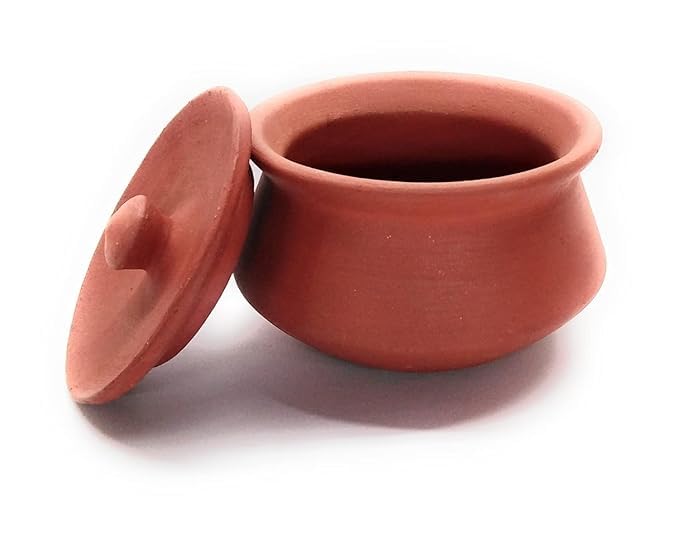 Clay Craft Polished Hand Craft Clay Pot with Lid for Cooking | Clay Dahi Handi for Kitchen | Traditional Earthen Handi Round (550 Ml)  - Image 1