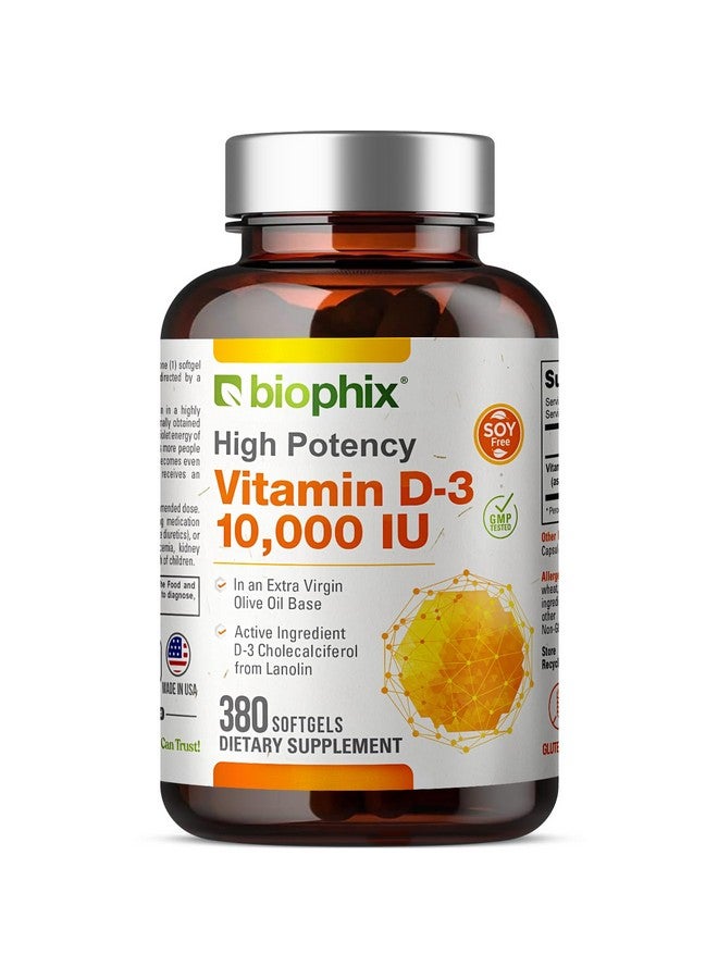 biophix Vitamin D-3 10000 IU 380 Softgels - High-Potency in Extra Virgin Olive Oil Non-GMO Soy-Free Supports Strong Bones Immune Health - Image 1