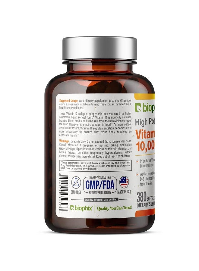 biophix Vitamin D-3 10000 IU 380 Softgels - High-Potency in Extra Virgin Olive Oil Non-GMO Soy-Free Supports Strong Bones Immune Health - Image 3