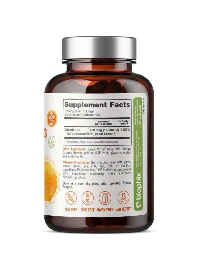 biophix Vitamin D-3 10000 IU 380 Softgels - High-Potency in Extra Virgin Olive Oil Non-GMO Soy-Free Supports Strong Bones Immune Health - Image 2