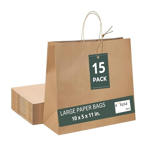 e kysa basics Brown Kraft Paper Carry/Gift/Cloth/Grocery Recycled Eco Friendly Bags with handles | Pack of 15 Bags - Image 1