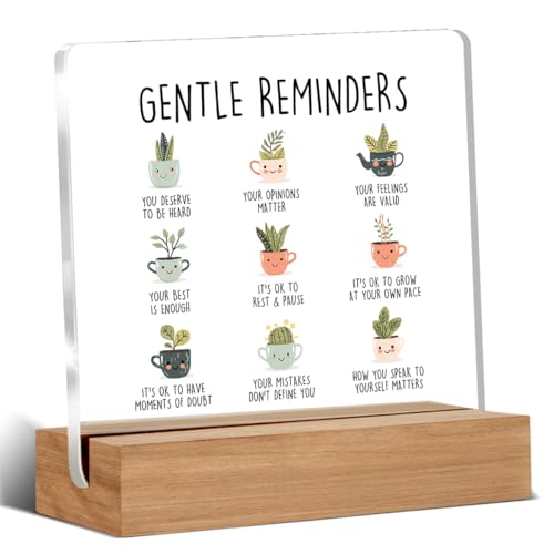 WEZADUK Inspirational Mental Health Gifts for Women Men, Positive Affirmations Gifts, Gentle Reminders Therapy Office Decorative Signs Plaque for Desk - Image 1