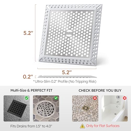 BAOTIYA Not Moving Shower Drain Hair Catcher,Effective Hair Catcher Shower Drain,Square Flat Shower Drain Cover Protector Filter,Efficient Drainage,Hair Trap Stopper (Gray, 4 inch) - Image 3