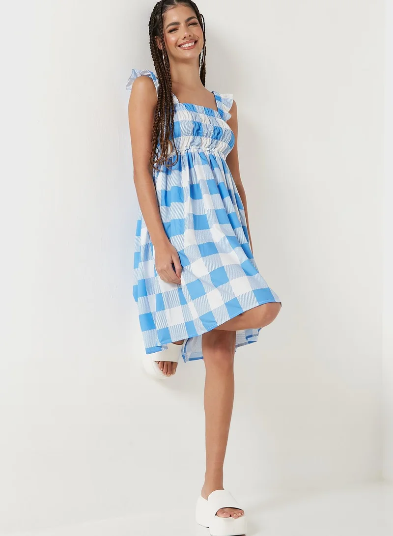 Ginger Checkered Print Flared Dress