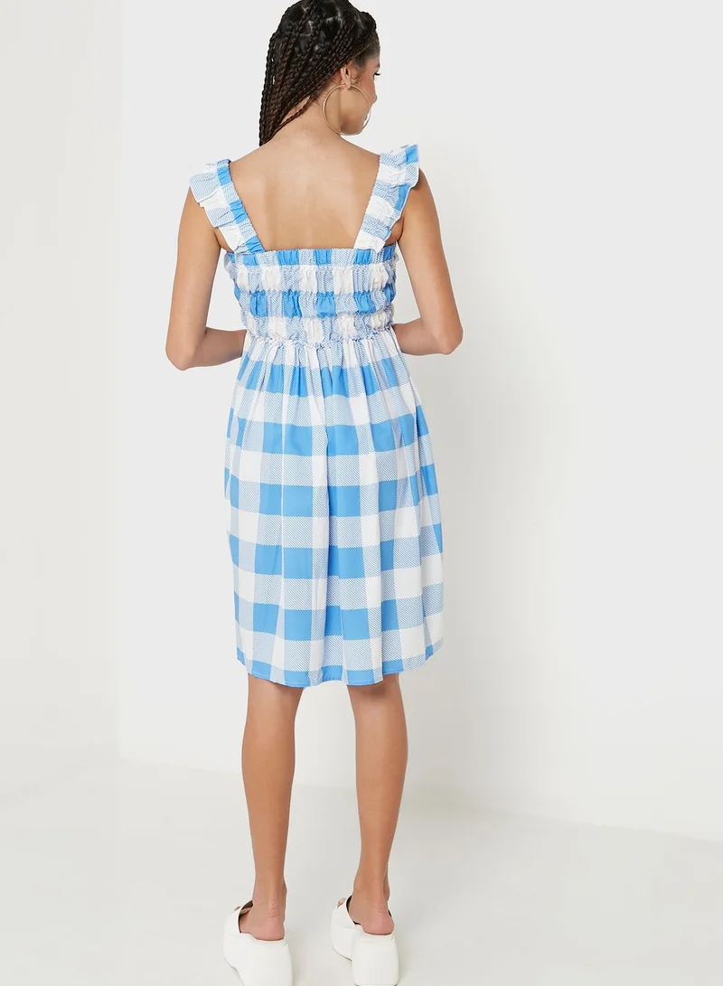 Ginger Checkered Print Flared Dress