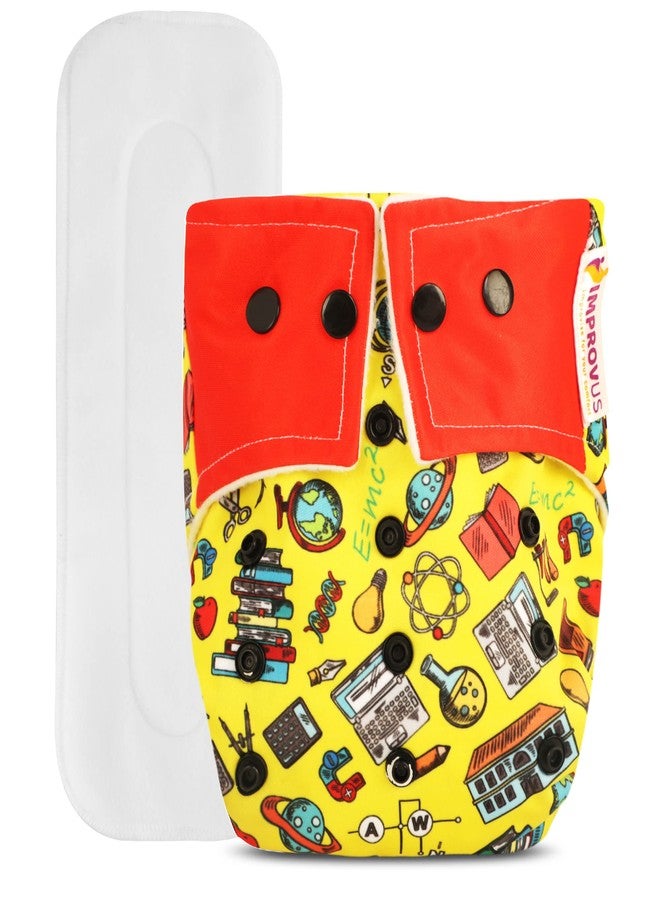 IMPROVUS Free Size Washable & Reusable Cloth Diaper With 1 Dry Feel Absorbent Soaker Pad (3Months- 3Years) (Red&Yellow) - Image 1
