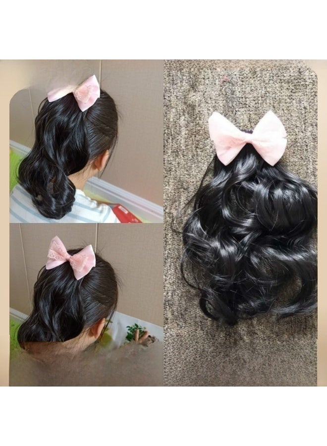 Generic Kids Wig Cap Baby Hairpiece Hat Accessories3# pink white yarn bow: straight ponytail 3# pink white yarn bow: straight ponytail